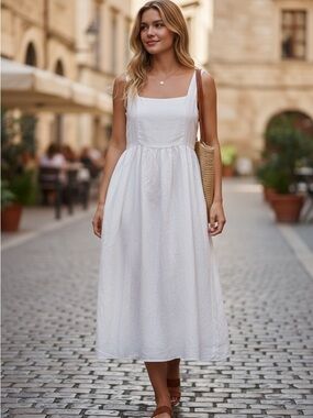 Quince White 100% Linen Sundress wAdjusable straps size Small coastal Beach